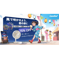 汗だくの夏祭りに、さようなら。COMFEE’ ワイヤレス折りたたみ扇風機で、涼を自由にとる。