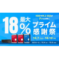 【Amazon プライム感謝祭】Sandisk、WesternDigitalのSSDやHDD 16製品が最大18%オフ！10/4(土)からAmazonプライム感謝祭先行セール開催！