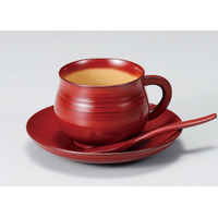 溜内白デザインの越前漆器コーヒーカップ＆ソーサー｜記念日や法人ギフト向け名入れ対応
