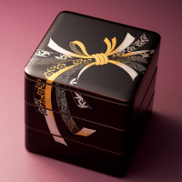 京都漆器 三段重 6.5寸｜沈金のし模様×漆塗り 木製重箱｜お正月・お祝いに最適