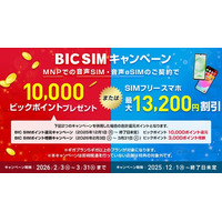【BIC SIM】新生活を応援！ビックカメラグループ店舗限定で最大13,000ポイント還元キャンペーンを2月3日より開始