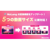 株式会社Mavericksは、動画生成AI「NoLang」の変換機能で選べるアスペクト比を7種類に拡張。1:1・4:5・2:3・4:3・21:9を追加し、1本の動画から複数の縦横比を自動生成