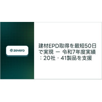 Zevero、令和7年度に20社・41製品の建材EPD取得を支援 ー 最短50日での取得を実現