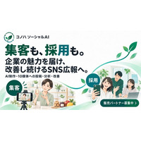 人手不足・属人化に悩む企業のSNS運用を支援。AIによる制作から10媒体への投稿、分析・改善までを一元化する「コノハ ソーシャルAI」提供開始。販売パートナーも募集