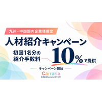 【九州・中四国の企業様限定】株式会社Carraria（カラリア）、人材紹介の初回1名分を紹介手数料10％で提供するキャンペーンを開始